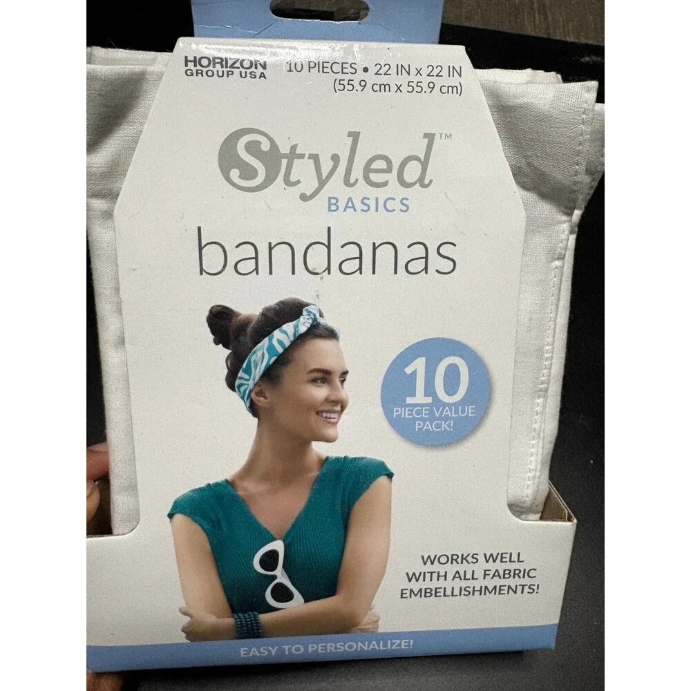 Pack of 8 White Bandanas Large Cotton 22 x 22 in Party Easy to Personalize Style